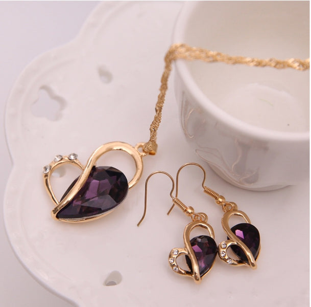 Purple Heart  Sapphire Necklace and Earring Set