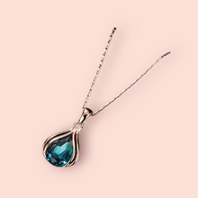 Load image into Gallery viewer, Peacock Blue Necklace and Earring Set with Rose Gold Accents
