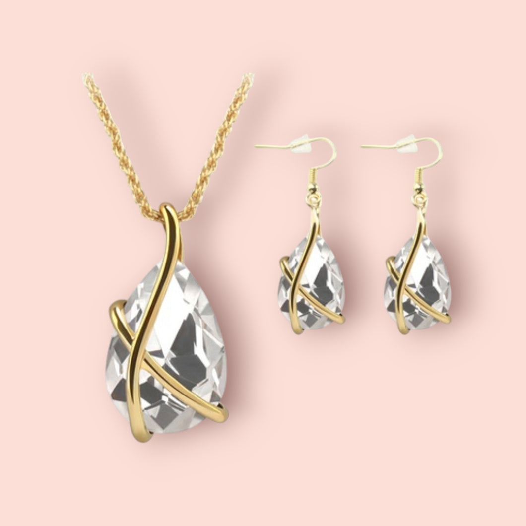 Crystal Water Droplets Necklaces and Earring Set