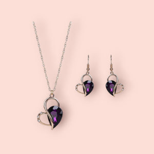 Purple Amethyst Heart Pendant and Earring Set