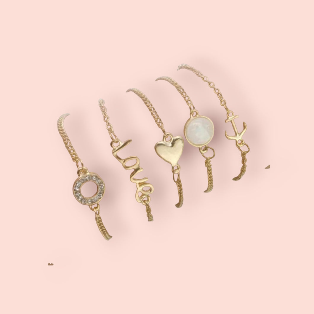 5 Bracelet Anchor and Love Gold Set