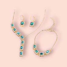 Load image into Gallery viewer, Green Emerald Rhinestone Set: Necklace, Bracelet, and Earrings
