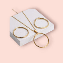 Load image into Gallery viewer, Gold Circle Necklace and Earrings
