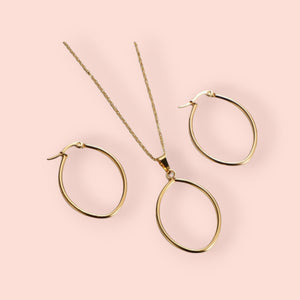 Oval Dainty Gold Necklace and Earring Set