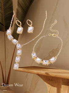 Diamond Rhinestone Set: Necklace, Bracelet, and Erring