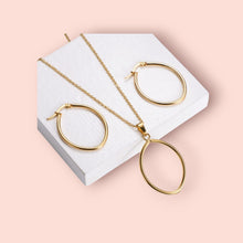 Load image into Gallery viewer, Oval Dainty Gold Necklace and Earring Set
