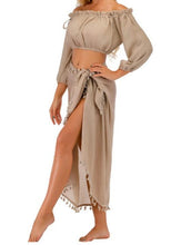 Load image into Gallery viewer, Tellsa Beige Tassel Two Piece Skirt Cover-up - Dream Wear Boutique
