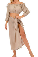 Load image into Gallery viewer, Tellsa Beige Tassel Two Piece Skirt Cover-up - Dream Wear Boutique
