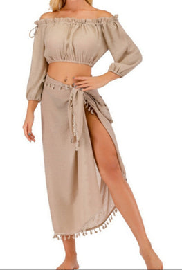 Tellsa Beige Tassel Two Piece Skirt Cover-up - Dream Wear Boutique
