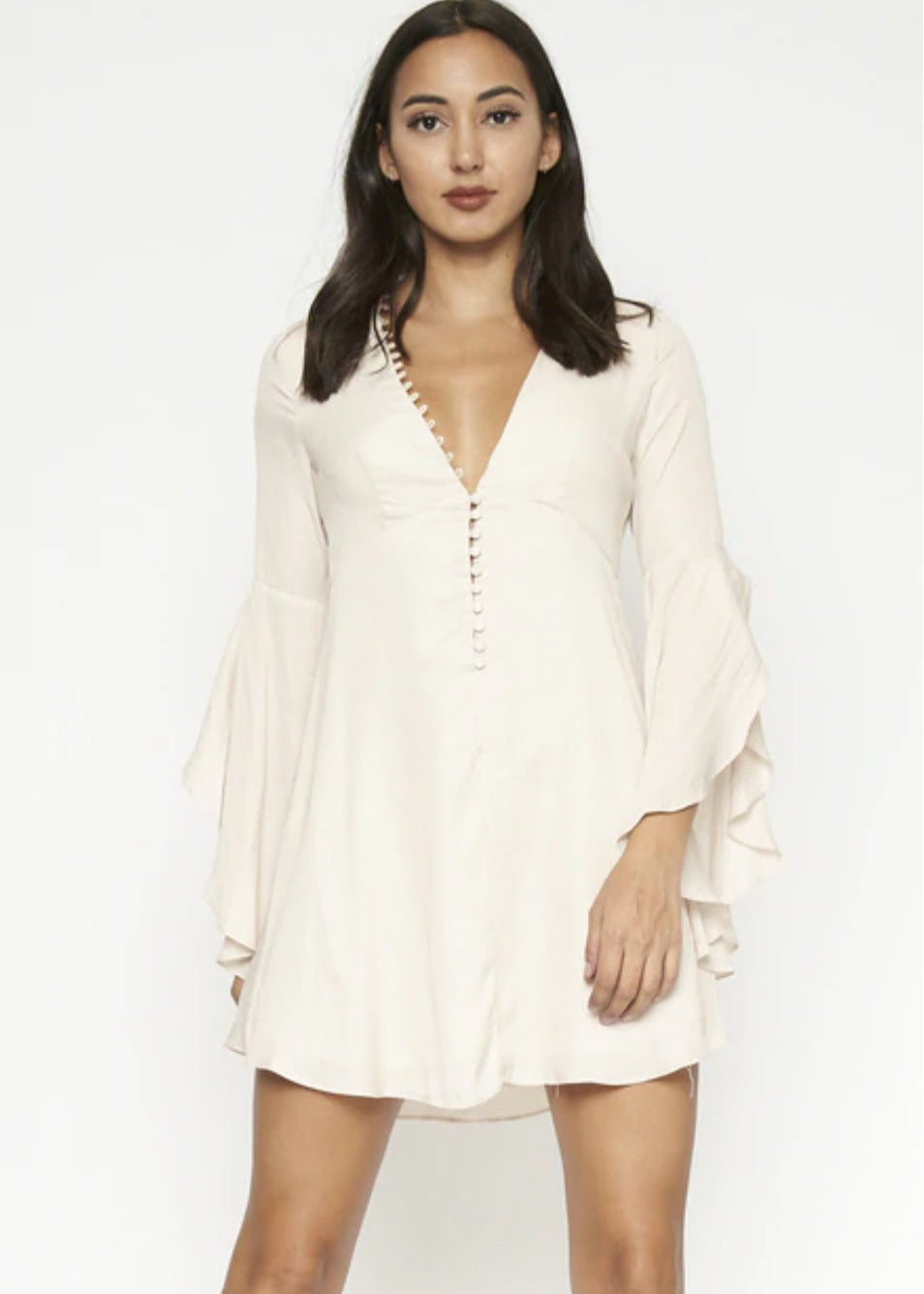 White Bell Sleeve Mini Dress