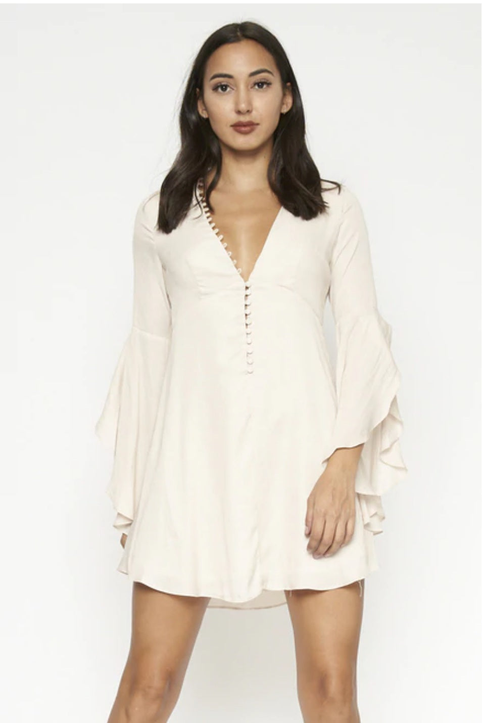 White Bell Sleeve Mini Dress