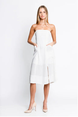 White Strapless Pocket Dress - Dream Wear Boutique