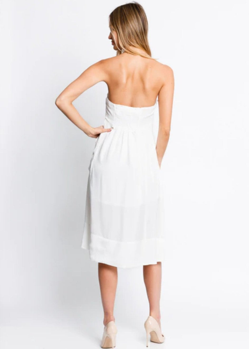 White Strapless Pocket Dress - Dream Wear Boutique