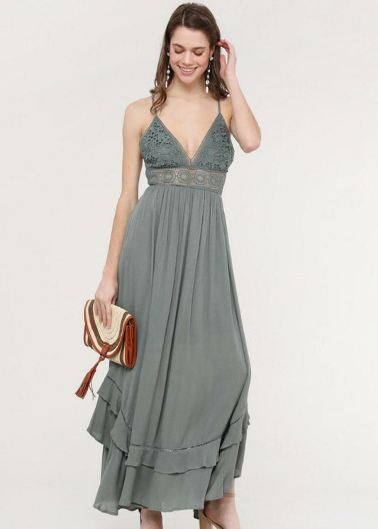 Lucy Lace Olive Maxi Dress - Dream Wear Boutique