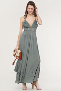 Lucy Lace Olive Maxi Dress - Dream Wear Boutique