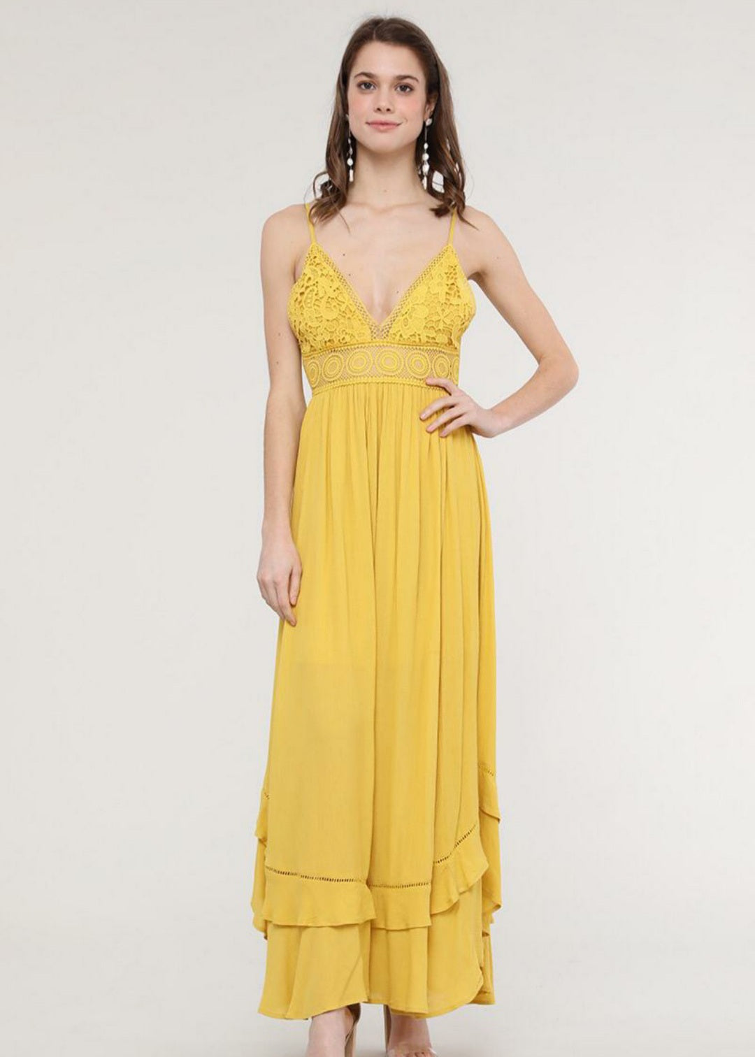 Lucy Lace Yellow Maxi Dress - Dream Wear Boutique