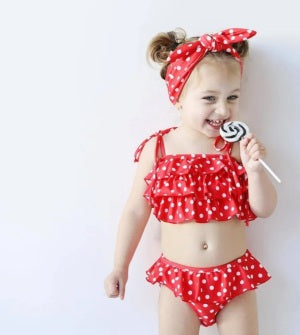 Red and White Polka-Dot Swimsuit (Child and Mother) Matching
