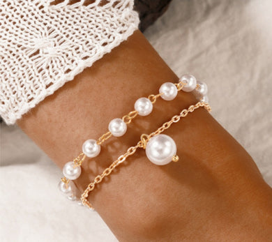 Pearl Pendant with Pearl Chain Bracelet