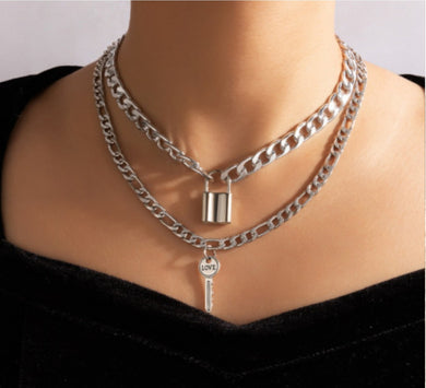 Silver Lock and Key Love Necklace - Dream Wear Boutique