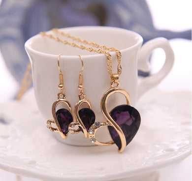 Purple Sapphire Pendant Necklace and Earring Set