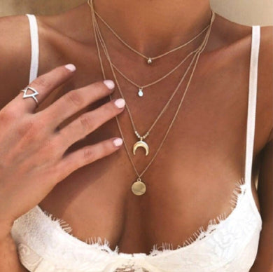 Multilayer Crescent & Pendant Necklace - Dream Wear Boutique