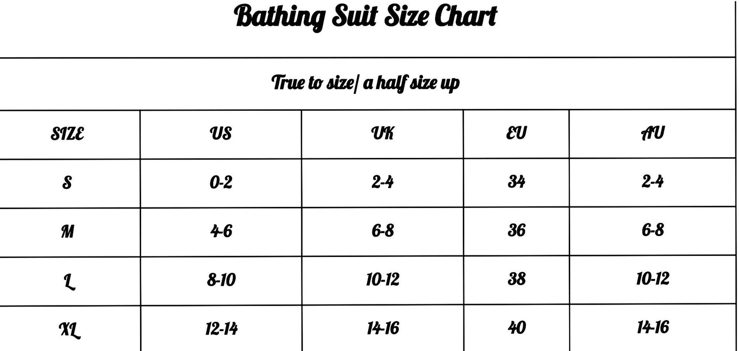 Snake Black One Piece Bathing Suit Chart